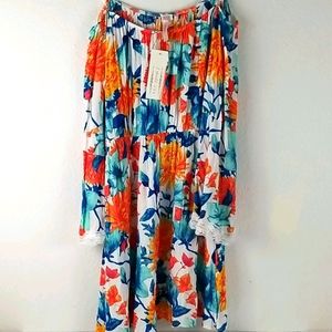 Flowered off shoulder Dress Large NMT